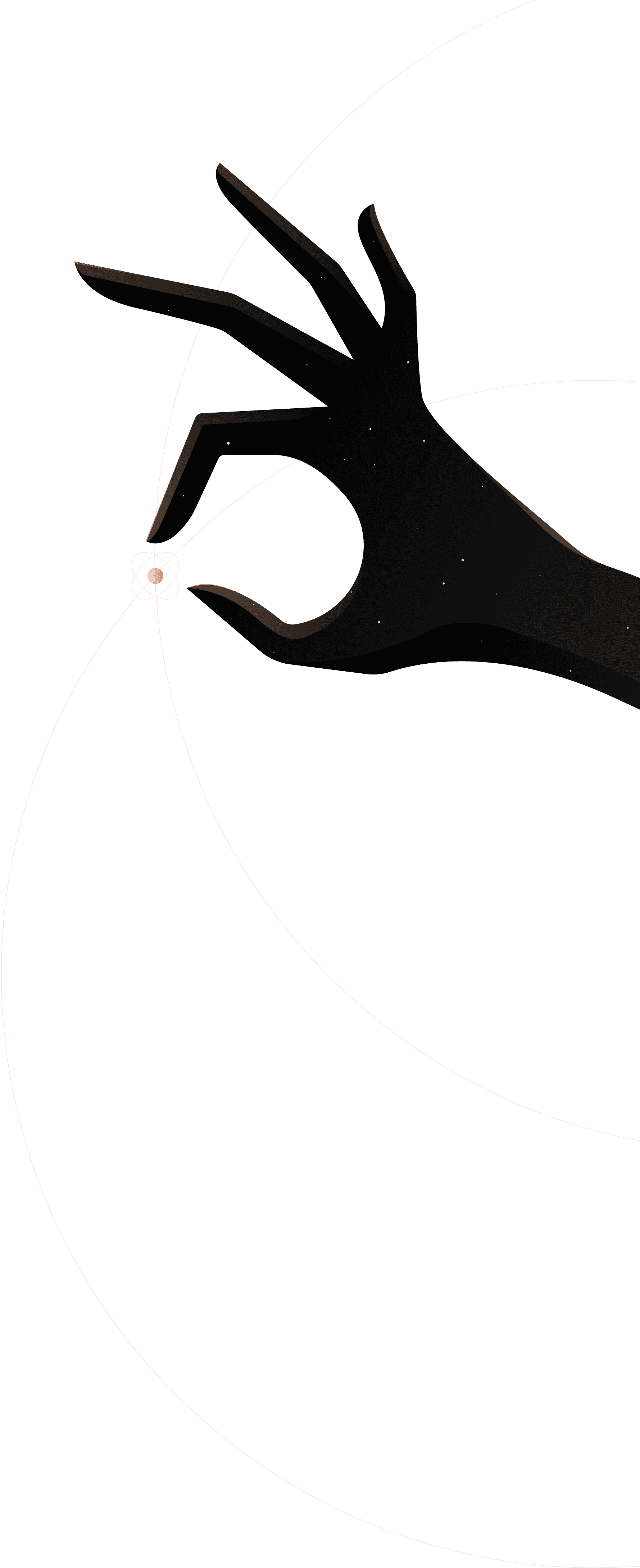 Grafik mit Atom in einer Hand als Symbol für Designqualität